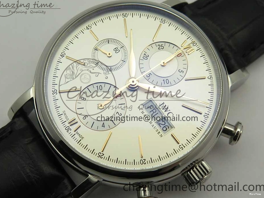 MIROTIME 0327 Snug Portofino IW391022 SS ZK 1:1 Best Edition White Dial Gold Markers On Black Leather Strap A 7130